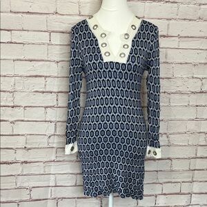 Fontana Knit Silver Grommet Trimmed Retro Mini Dress Medium